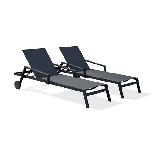 Lot De 2 Bains De Soleil Ibiza En Aluminium Et Textilène Anthracite - Ibiza