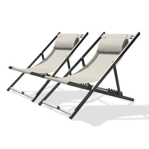 Lot De 2 Chiliennes Julia En Aluminium Anthracite Et Textilène Gris - Julia