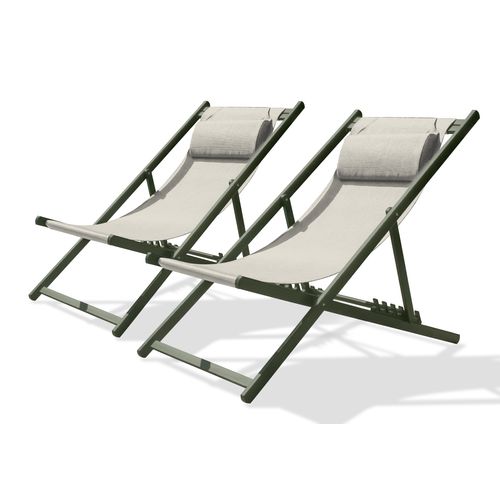 Lot De 2 Chiliennes Julia En Aluminium Kaki Et Textilène Gris - Julia