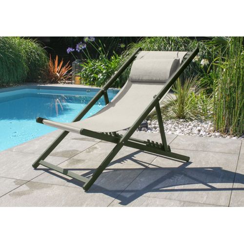 Lot De 2 Chiliennes Julia En Aluminium Kaki Et Textilène Gris - Julia