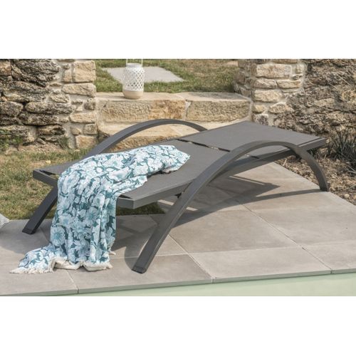 Lot De 2 Bains De Soleil Barcelona Noir Textilène Gris - Barcelona