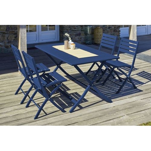 Ensemble Repas Marius 140 Cm 4 Places En Aluminium Bleu Marine - Marius