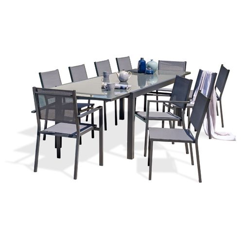 Ensemble Repas 10 Places En Aluminium Et Plateau Verre - Tolede