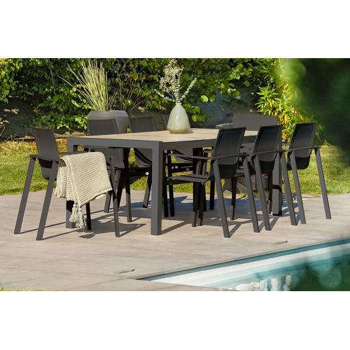 Ensemble Repas Venise 8 Places Alu Anthracite Plateau Céramique Beige - Venise