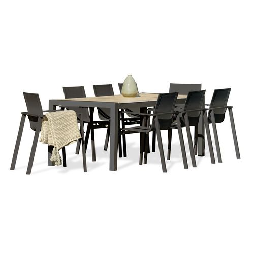 Ensemble Repas Venise 8 Places Alu Anthracite Plateau Céramique Beige - Venise
