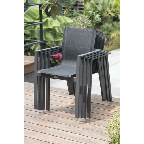 Ensemble Repas Venise 8 Places Alu Anthracite Plateau Céramique Beige - Venise