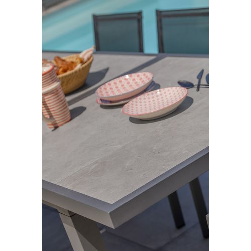 Ensemble Repas Venise 10 Places Alu Anthracite Plateau Céramique Gris - Venise