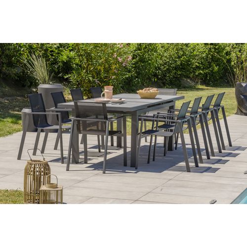 Ensemble Repas Venise 10 Places Alu Anthracite Plateau Céramique Gris - Venise