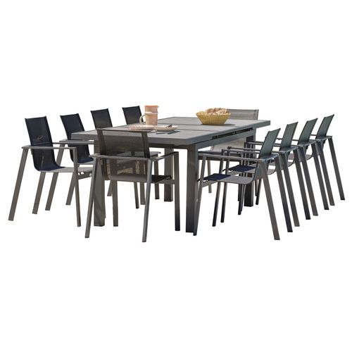 Ensemble Repas Venise 10 Places Alu Anthracite Plateau Céramique Gris - Venise