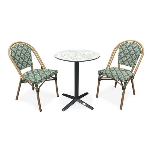 Ensemble Repas Bistro 2 Places Plateau Hpl Avec Fauteuils En Vert - Bistro