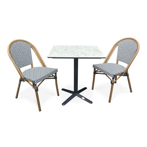 Ensemble Repas Bistro 2 Places Plateau Hpl Avec Fauteuils En Bleu - Bistro