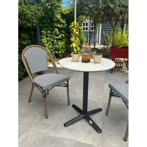 Ensemble Repas Bistro 2 Places Plateau Terrazzo Avec Fauteuils En Bleu - Bistro