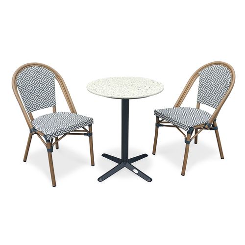 Ensemble Repas Bistro 2 Places Plateau Terrazzo Avec Fauteuils En Bleu - Bistro