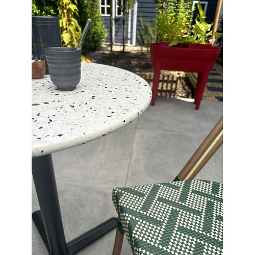Ensemble Repas Bistro 2 Places Plateau Terrazzo Avec Fauteuils En Vert - Bistro