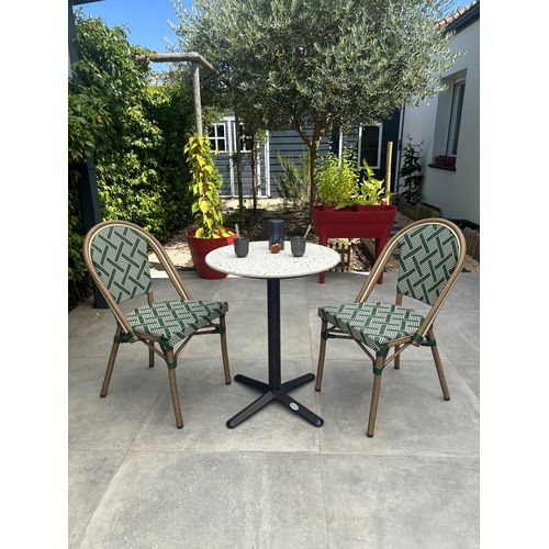 Ensemble Repas Bistro 2 Places Plateau Terrazzo Avec Fauteuils En Vert - Bistro