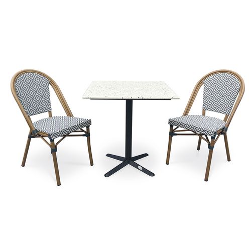 Ensemble Repas Bistro 2 Places Plateau Terrazzo Avec Fauteuils En Bleu - Bistro