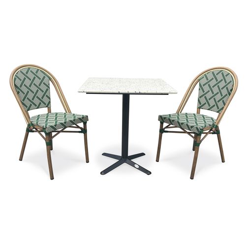 Ensemble Repas Bistro 2 Places Plateau Terrazzo Avec Fauteuils En Vert - Bistro