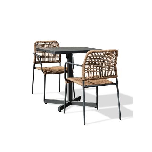Ensemble Repas Louise 2 Places En Acier Fauteuils Anthracite - Louise