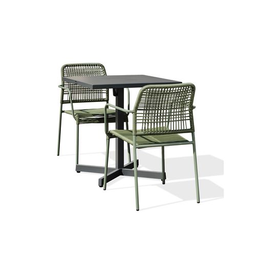 Ensemble Repas Louise 2 Places En Acier Fauteuils Olive - Louise