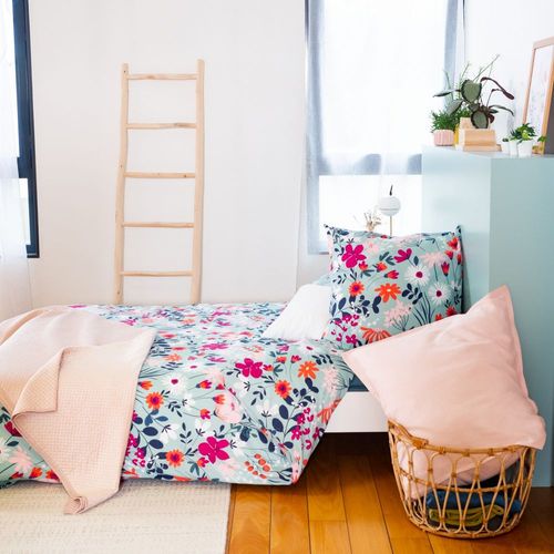 Housse De Couette Avec Taies D'oreiller 100% Coton Bio 57 Fils Flore Taille 240x260 Cm
