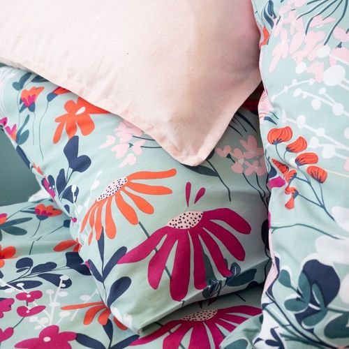 Housse De Couette Avec Taies D'oreiller 100% Coton Bio 57 Fils Flore Taille 240x260 Cm