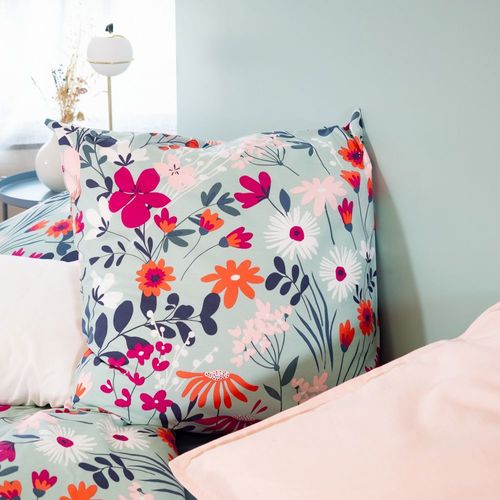 Housse De Couette Avec Taies D'oreiller 100% Coton Bio 57 Fils Flore Taille 240x260 Cm