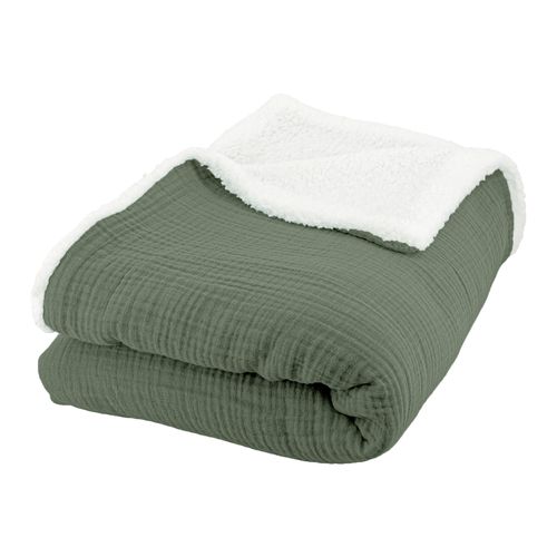 Plaid Sherpa Et Gaze De Coton - 130x170 Cm - Kaki