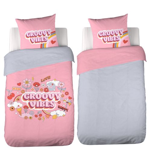 Parure De Lit Enfant Groovy Vibes Rose - 140x200 Cm - Rose