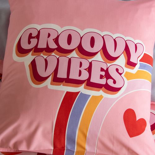Parure De Lit Enfant Groovy Vibes Rose - 140x200 Cm - Rose