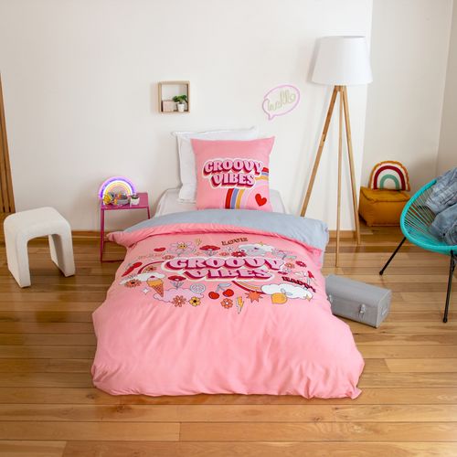 Parure De Lit Enfant Groovy Vibes Rose - 140x200 Cm - Rose