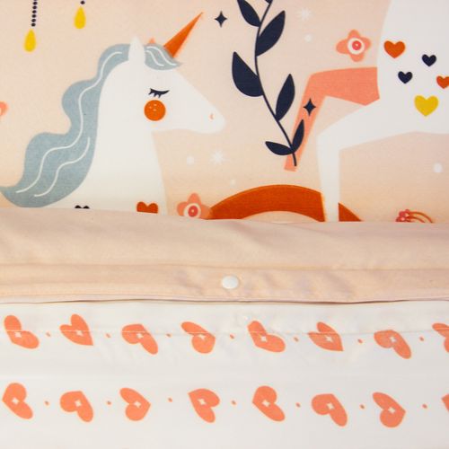 Parure De Lit Enfant Licorne Avec Poche Pour Doudou - 140x200 Cm - Rose
