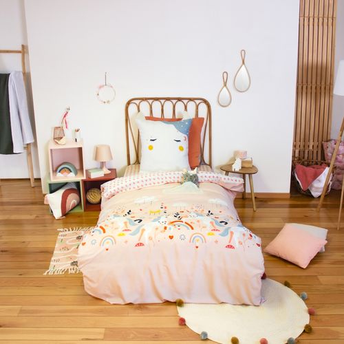 Parure De Lit Enfant Licorne Avec Poche Pour Doudou - 140x200 Cm - Rose