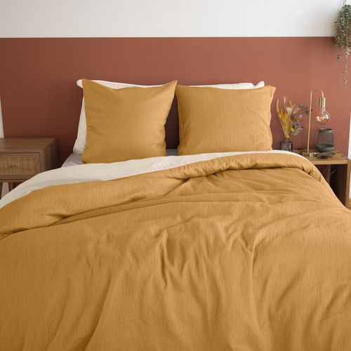 Parure De Lit Réversible - Effet Gaze De Coton - 240x220 Cm - Jaune Moutarde