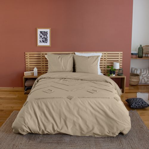 Parure De Lit Coton Lavé Tuftée Géométrique - 240x220 Cm - Beige