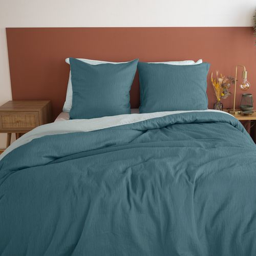 Parure De Lit Réversible - Effet Gaze De Coton - 240x220 Cm - Bleu