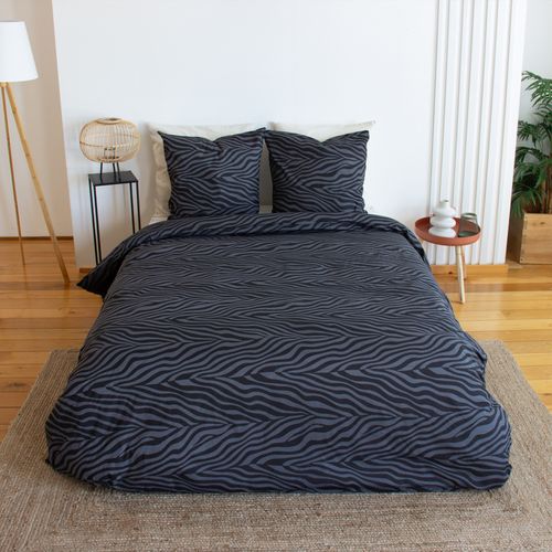 Parure De Lit 3 Pièces Zèbre Coton Housse + Taies - 240x220 Cm - Noir