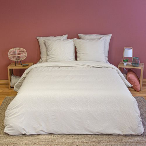 Parure De Lit 3 Pièces Léopard Microfibre Housse + Taies - 240x220 Cm - Crème