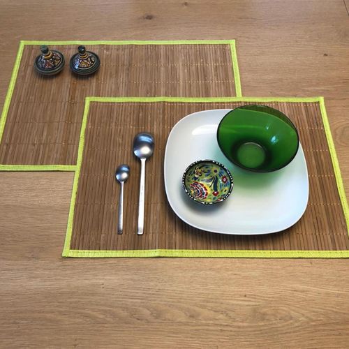 Set De Table Tissé En Bambou Lot De 6 Ba 33x48 Beige Et Vert