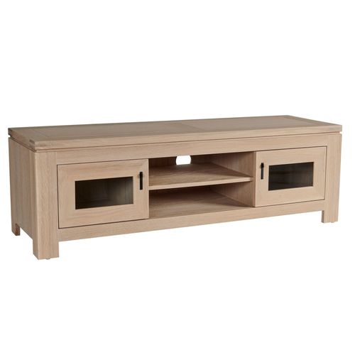 Meuble TV Bas Moderne En Chêne Blanchi 2 Portes 2 Niches - Boston