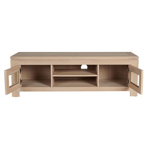 Meuble TV Bas Moderne En Chêne Blanchi 2 Portes 2 Niches - Boston