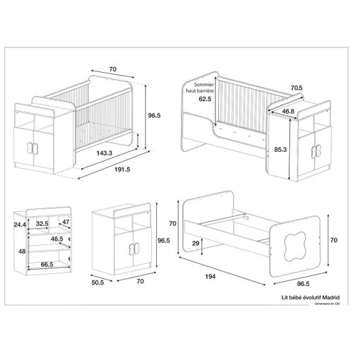 Chambre Bébé Évolutive Madrid + Tiroir et Matelas