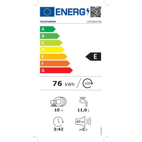 Lave-vaisselle Tout Intégrable 45 Cm 10 couverts 47 dB - Lvfi10s47es