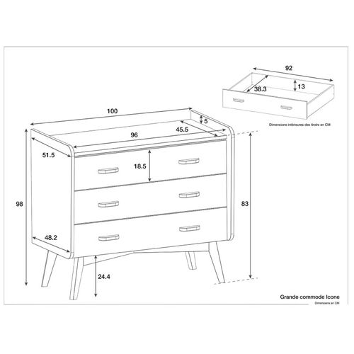 Commode 3 Tiroirs Vintage Wood