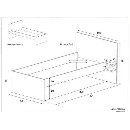 Lit Gigogne 90x200 Blanc Milor