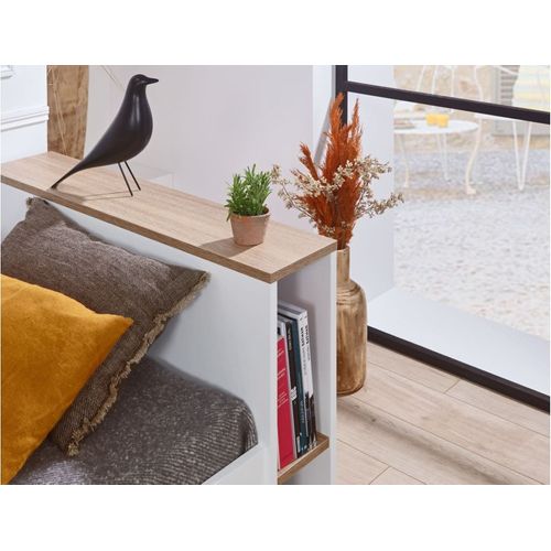 Lit Gigogne Avec Rangements 90x200 Blanc et Bois Milor