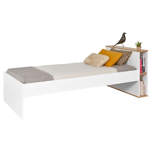 Lit Gigogne Avec Rangements 90x200 Blanc et Bois Milor