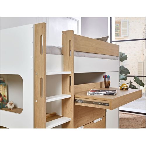 Lit Mi-hauteur 90x190 Cm Avec Bureau Et Rangement Palma Blanc et Bois