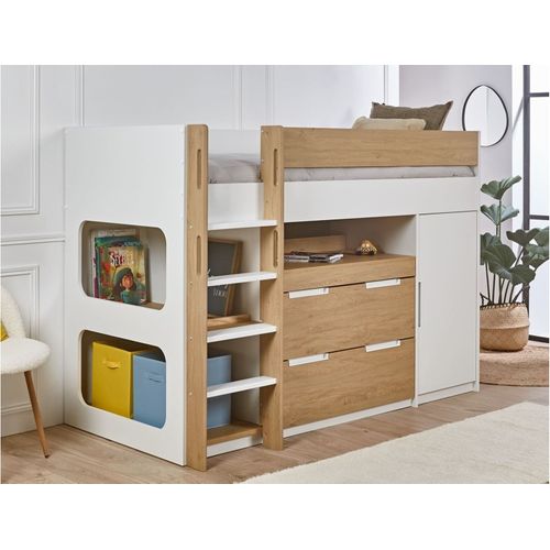 Lit Mi-hauteur 90x190 Cm Avec Bureau Et Rangement Palma Blanc et Bois