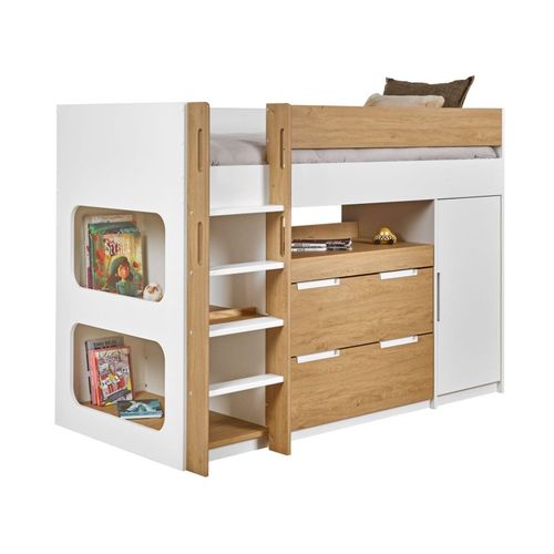 Lit Mi-hauteur 90x190 Cm Avec Bureau Et Rangement Palma Blanc et Bois
