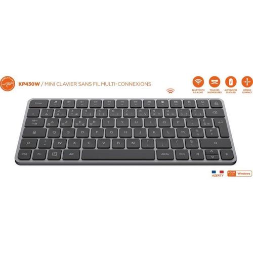 Mini Clavier Sans Fil - Touches Plates - Kp430w - Azerty - Fr - Noir